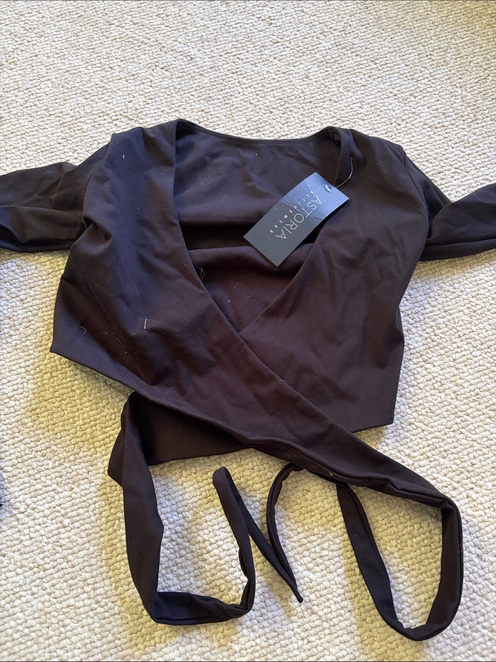 Astoria Activewear Black Long-Sleeve Wrap Crop Top